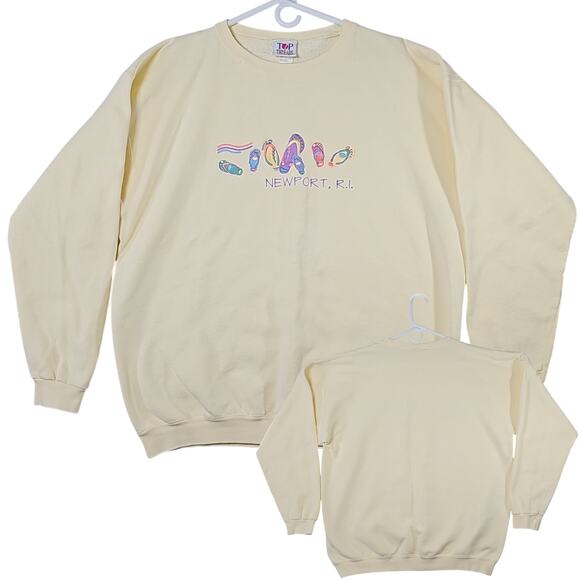 Vintage Top Threads Newport RI Flip Flops Graphic Crewneck Sweater Large - Picture 1 of 7